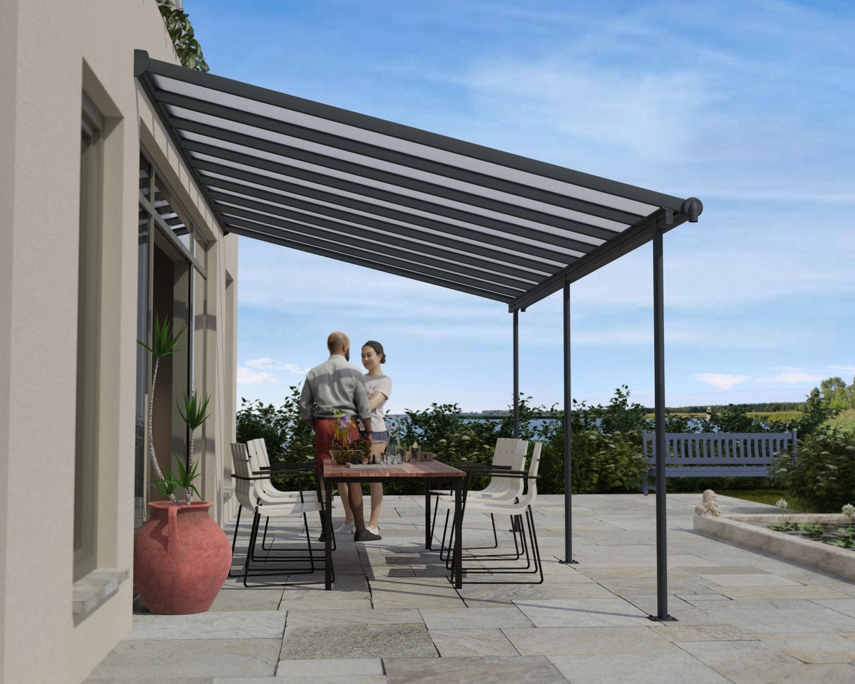 Sierra Patio Cover 3m x 5.6m - Grey Frame & Clear Polycarbonate