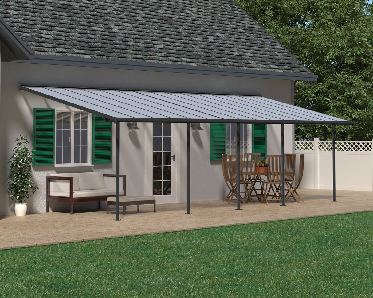 Sierra Patio Cover 3m x 9.2m - Grey Frame & Clear Polycarbonate