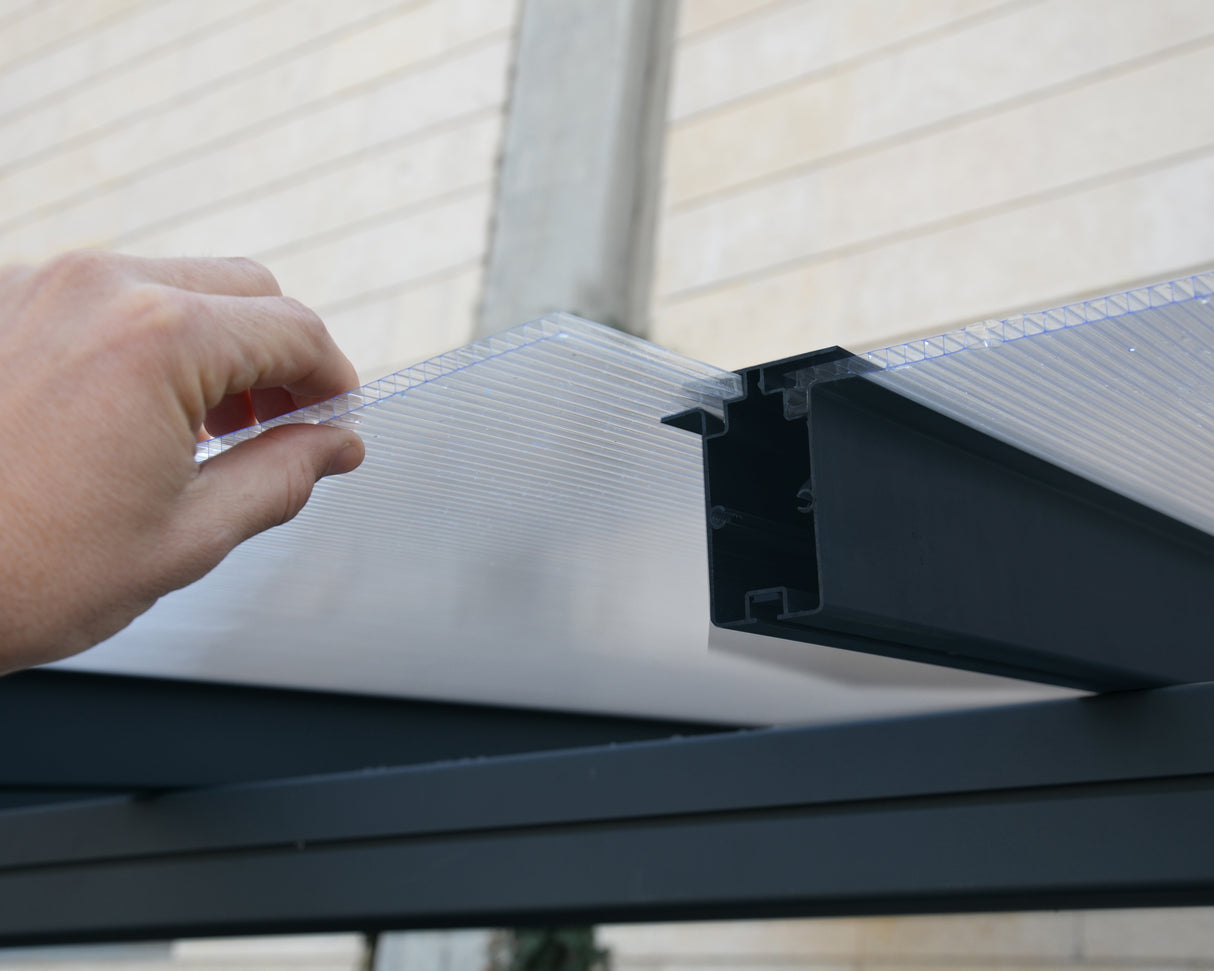 Sierra Patio Cover 3m x 3m - Grey Frame & Clear Polycarbonate