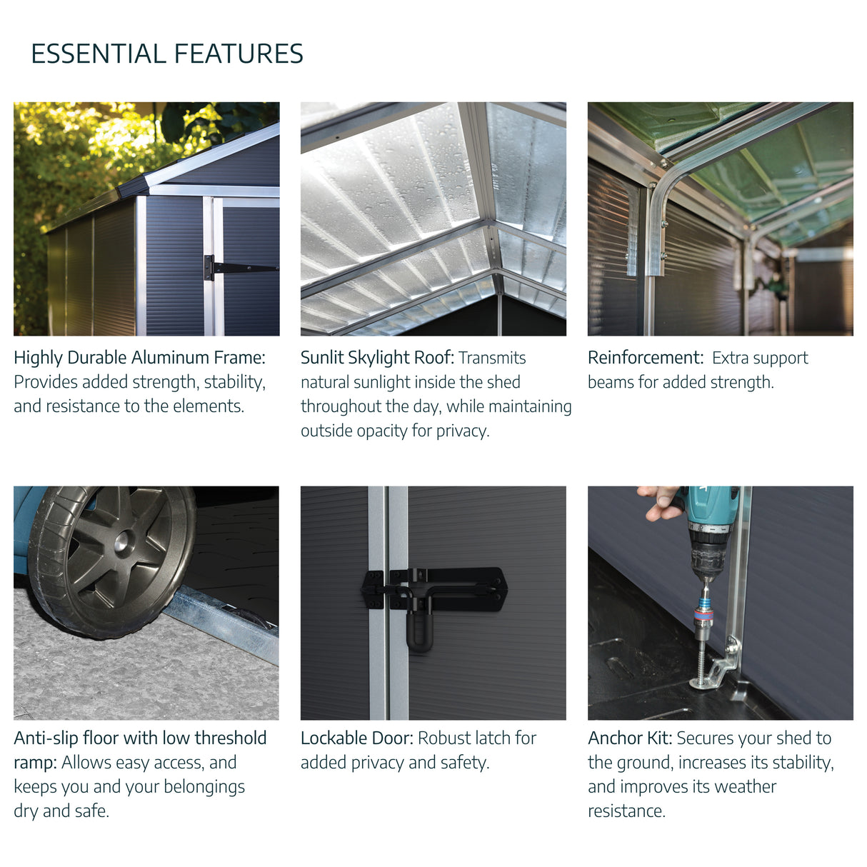 Rubicon 8ft. x 8ft. Garden Shed With Floor - Dark Grey Polycarbonate Panels