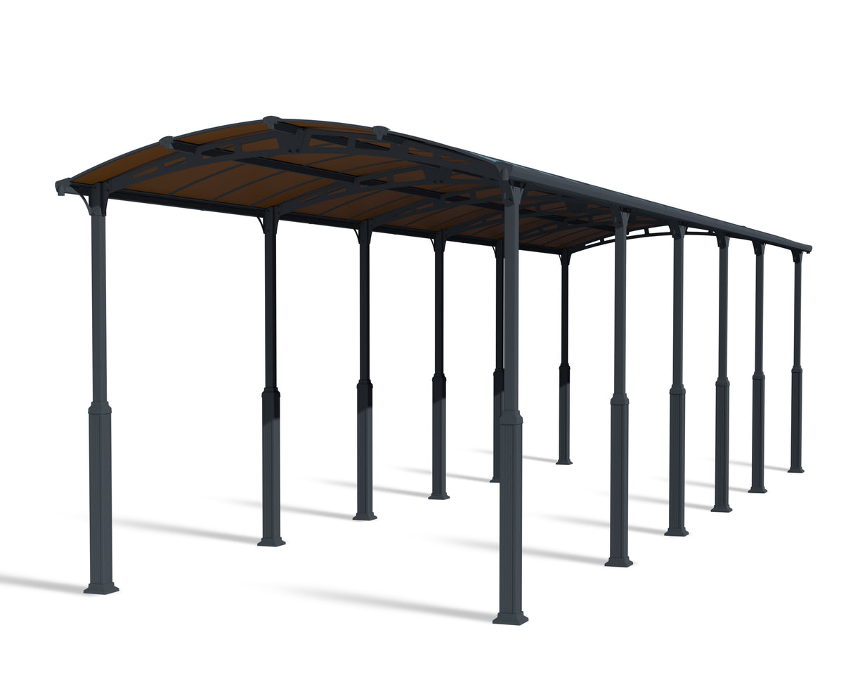 Alpine 12' x 42' Extra High Carport - Grey Aluminium & Twin-wall Polycarbonate Roof Panels