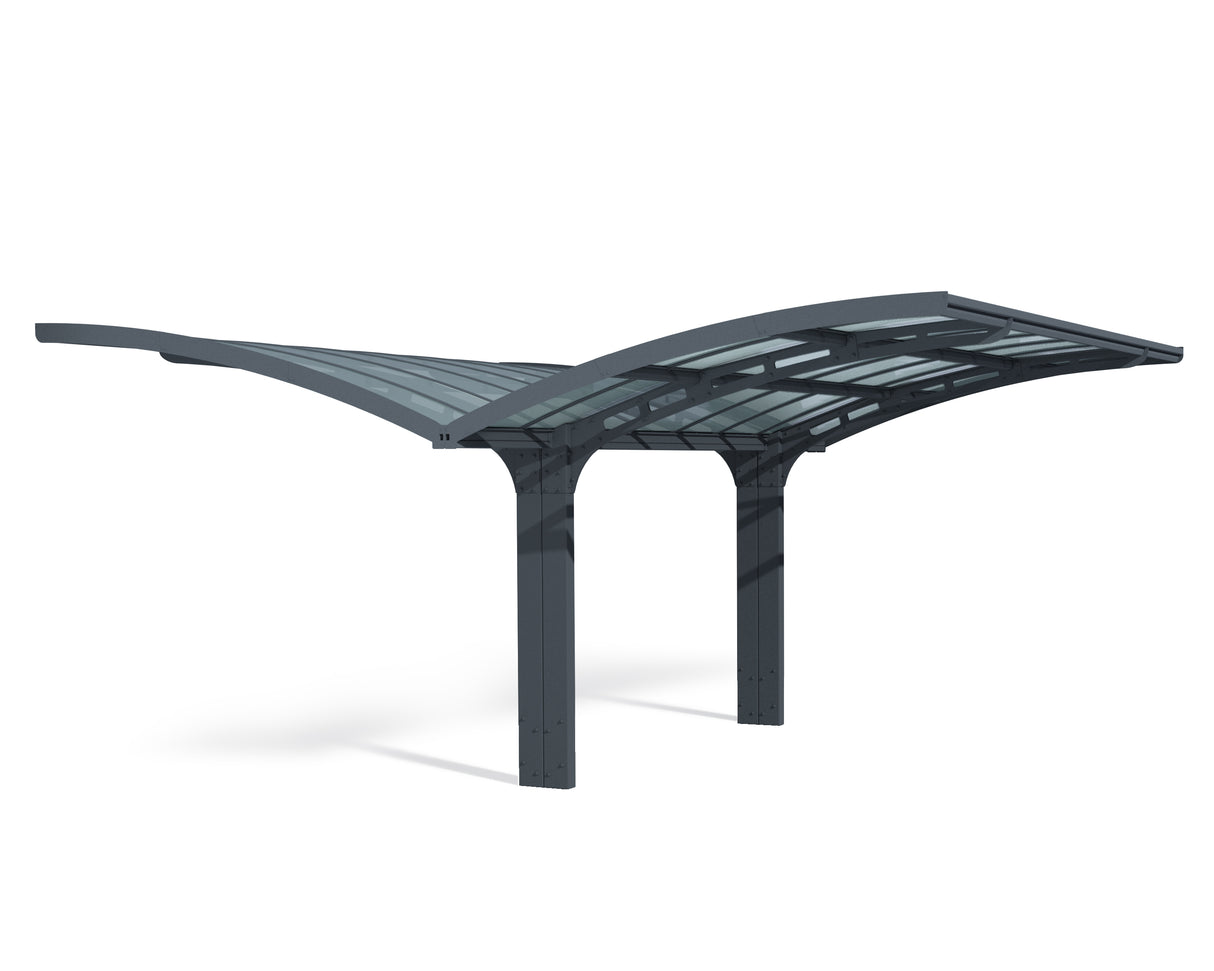 Arizona Double Wings 16' x 19' Carport - Grey Aluminium & Solid Polycarbonate Roof