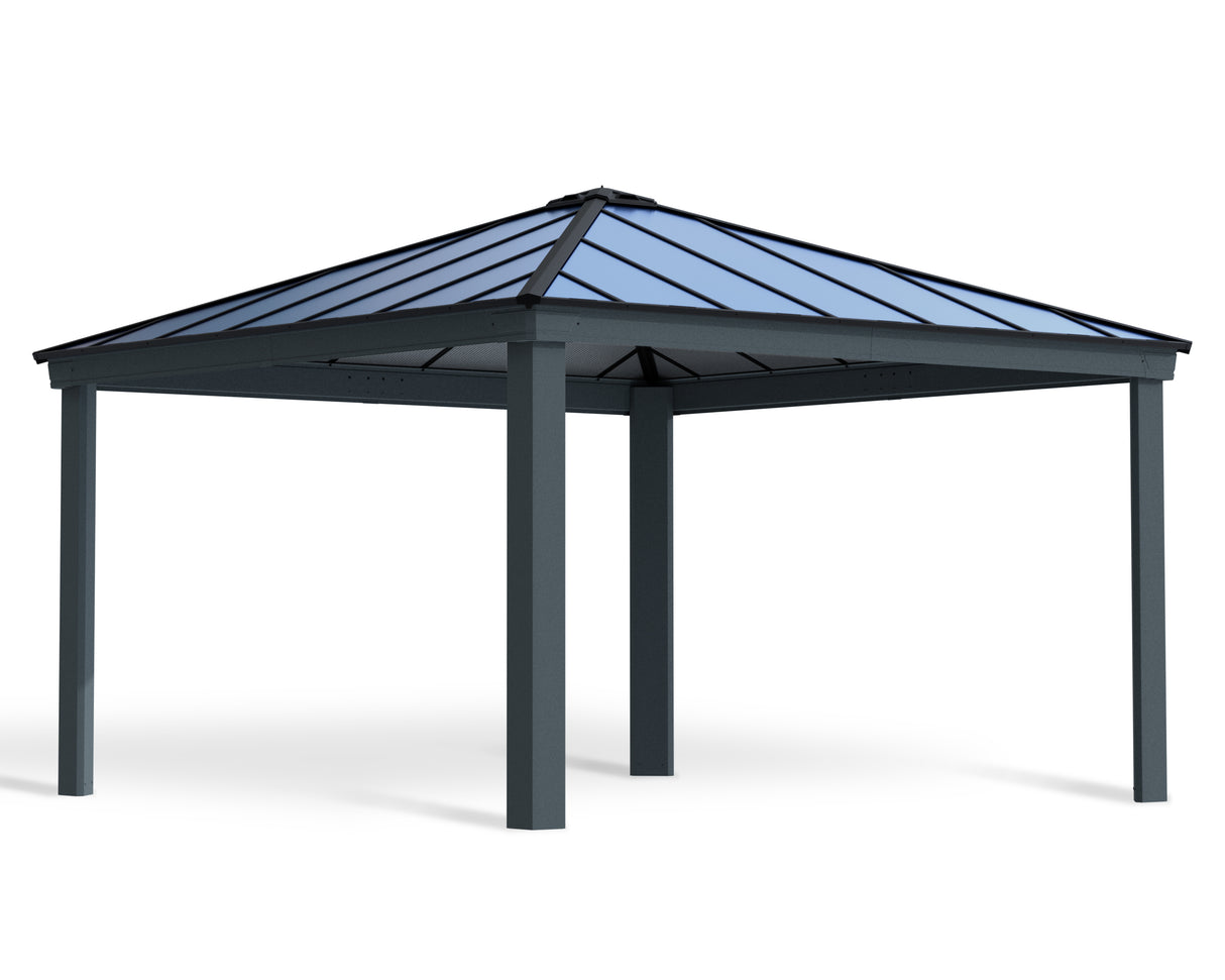 Dallas 4.2m x 4.2m Garden Gazebo in Grey Aluminium with Polycarbonate Roof