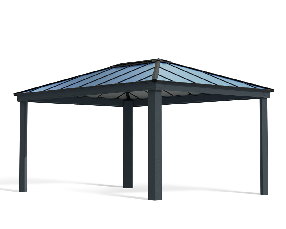 Dallas 3.6m x 5m Garden Gazebo in Grey Aluminium with Polycarbonate Roof