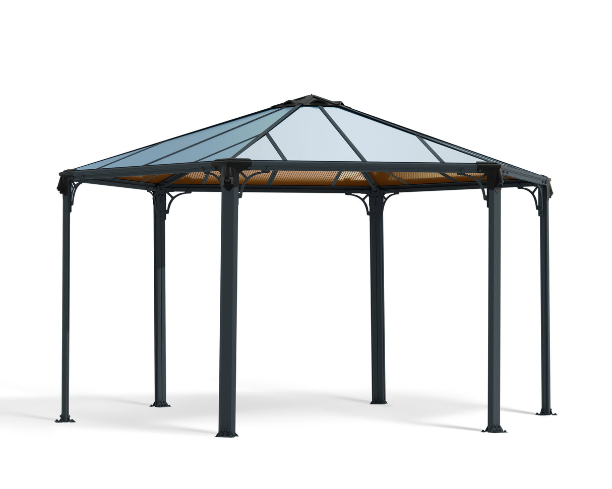 Monaco 3.9m x 4.5m Garden Hexagonal Gazebo in Grey with Polycarbonate Roof