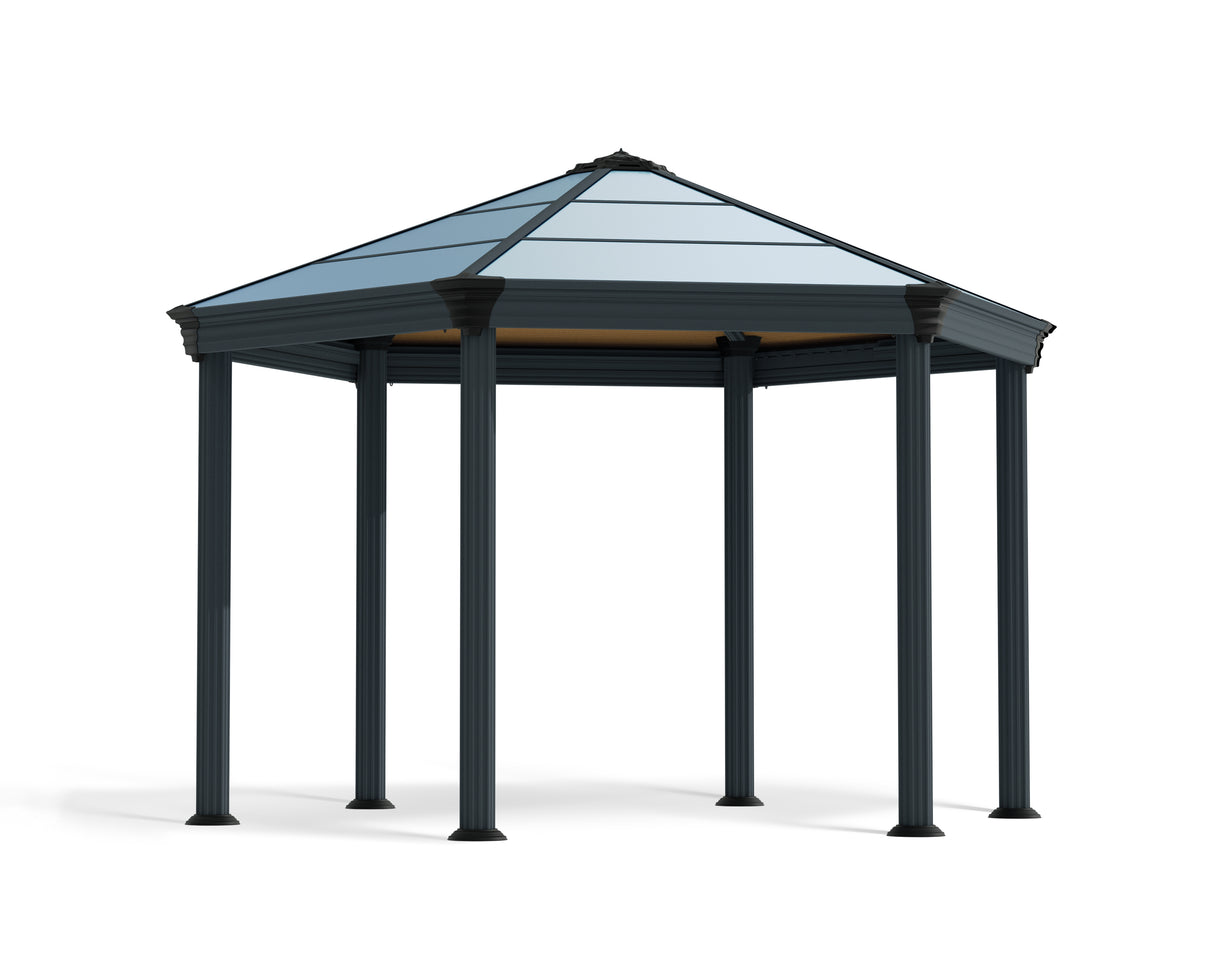 Roma 3.6m x 4m Garden Hexagonal Gazebo in Grey with Polycarbonate Roof