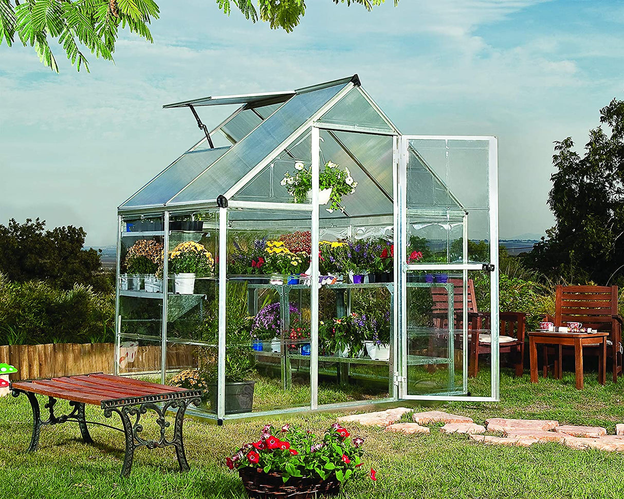 Hybrid 6' x 4' Greenhouse - Silver Frame & Hybrid Polycarbonate Panels