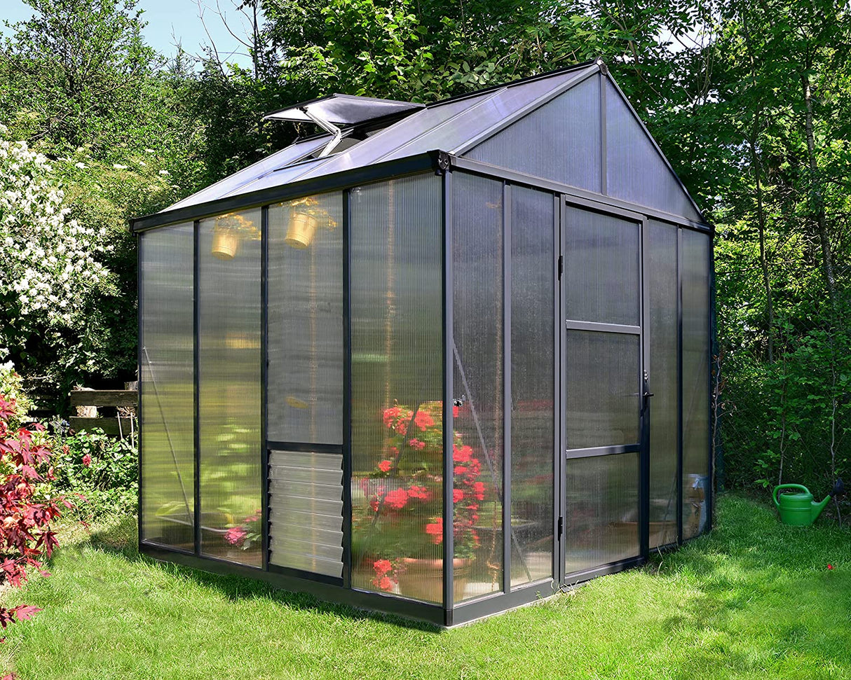 Glory 8' x 8' Greenhouse - Grey Frame & Multiwall Polycarbonate Panels