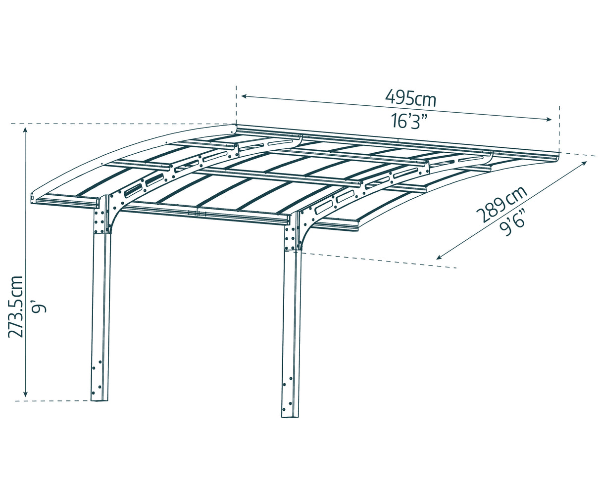 Arizona Breeze 10' x 16' Cantilever Carport- Grey & Twin-Wall Polycarbonate Roof Panels