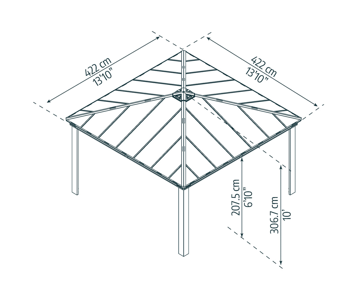 Dallas 4.2m x 4.2m Garden Gazebo in Grey Aluminium with Polycarbonate Roof