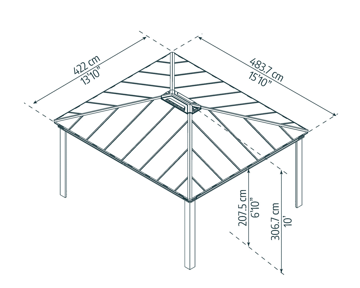 Dallas 4.2m x 4.9m Garden Gazebo in Grey Aluminium with Polycarbonate Roof