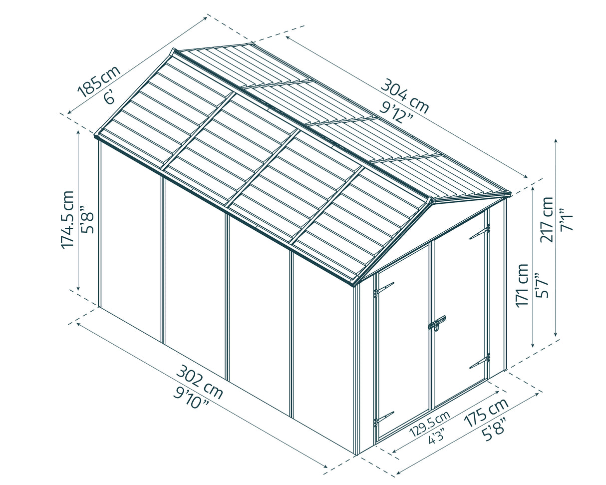 Rubicon 6 x 10 ft Garden Shed With Floor - Dark Grey Polycarbonate Panels