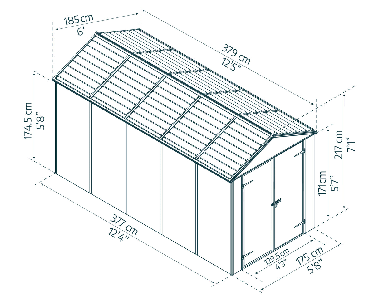 Rubicon 6ft. x 12ft. Garden Shed With Floor - Dark Grey Polycarbonate Panels