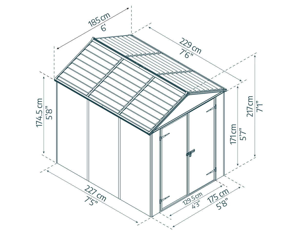 Rubicon 6 ft. x 8 ft. Garden Shed with Floor - Dark Grey Polycarbonate Panels