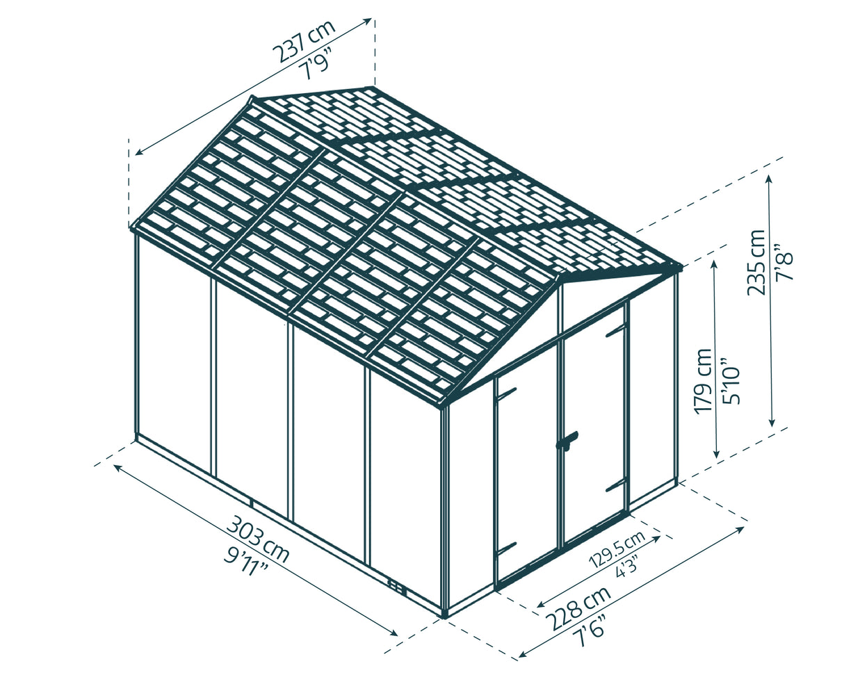 Rubicon 8ft. x 10ft. Garden Shed With Floor - Dark Grey Polycarbonate Panels