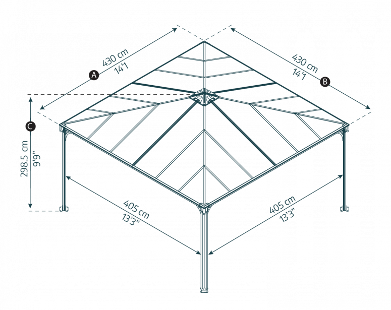 Palermo 4.3m x 4.3m Garden Gazebo in Grey with Polycarbonate Roof