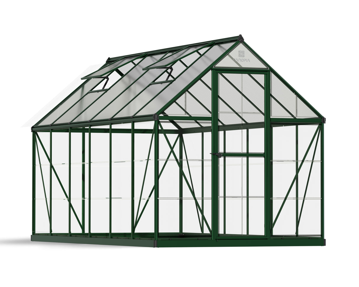 Hybrid 6' x 12' Greenhouse - Green Frame & Hybrid Polycarbonate Panels