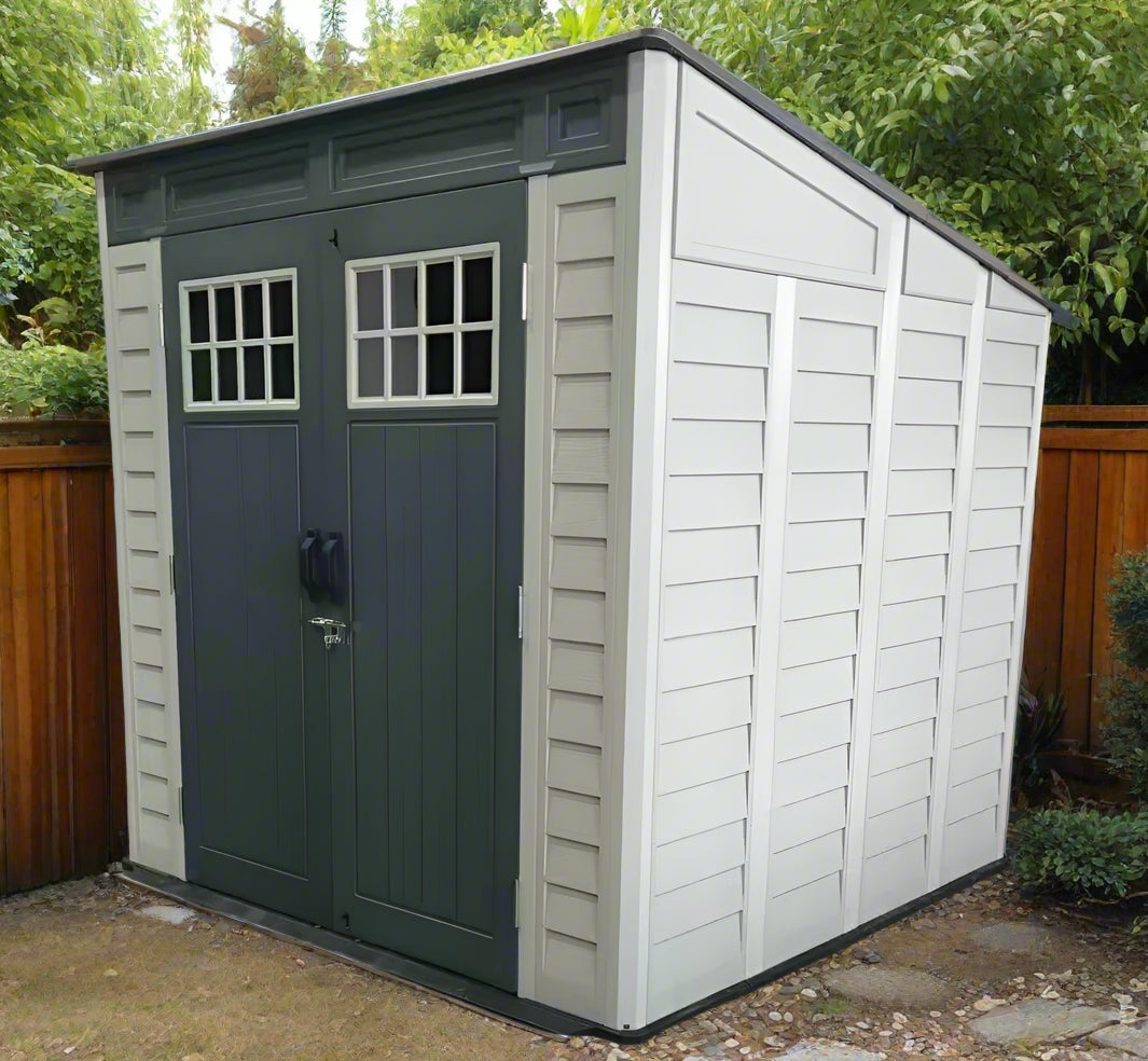 Plastic Garden Pent Shed Heavy Duty 10 Year Warranty Windproof !! Grey 7x5.4