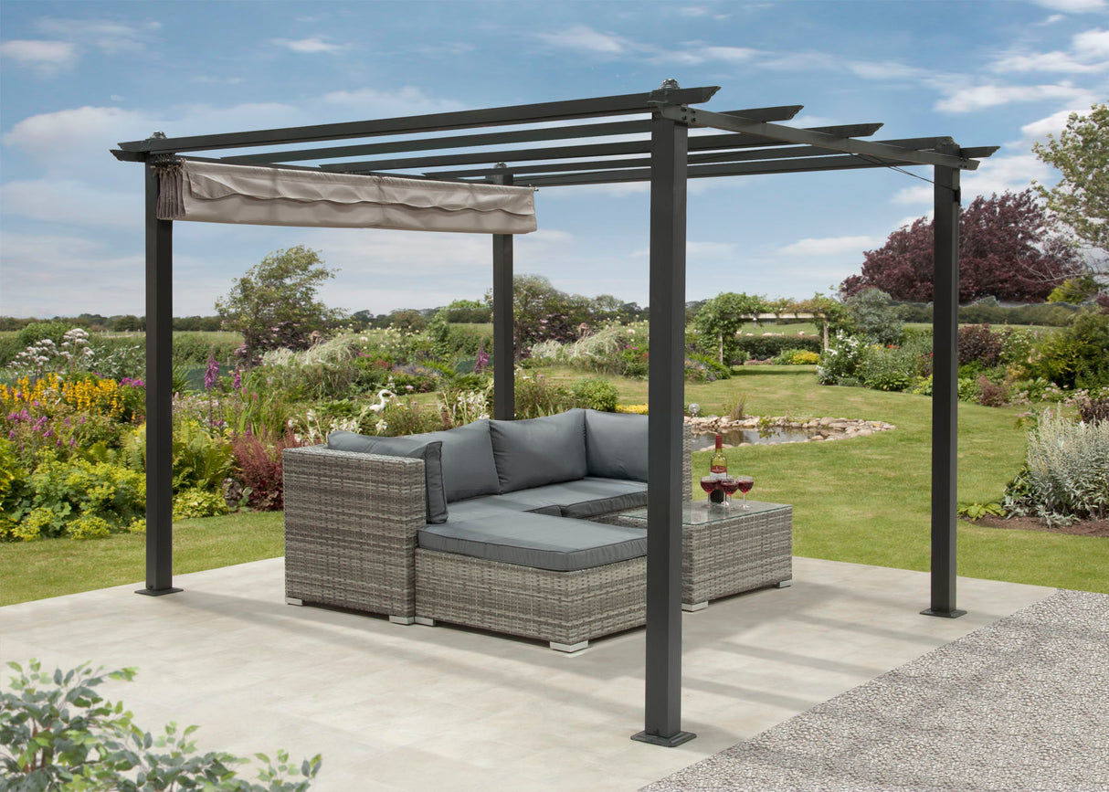 Aluminium Pergola 3m x 3m Garden Shade - Grey