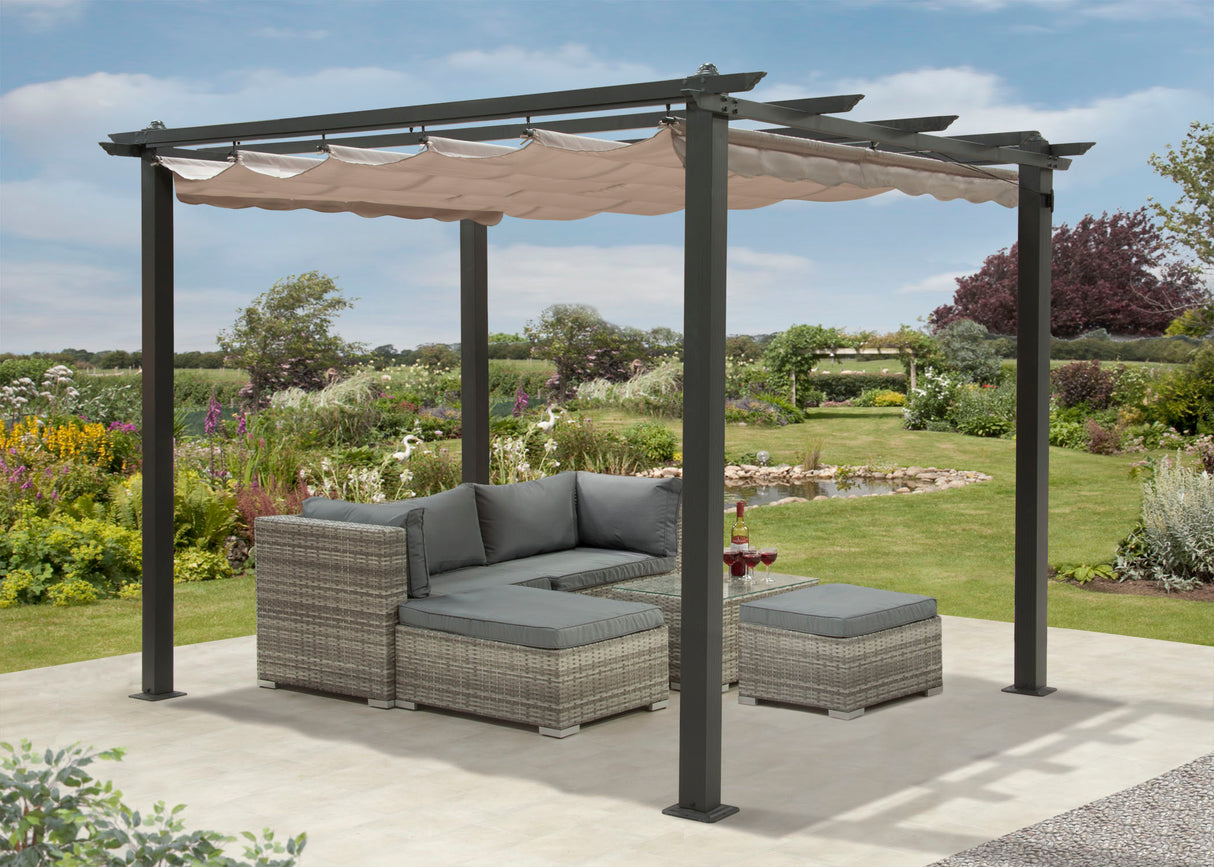 Aluminium Pergola 3m x 3m Garden Shade - Grey