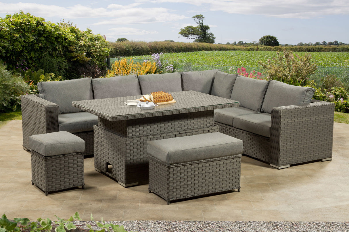Richmond Rattan Aluminium Corner Set with Height Adjustable Table - Grey UNDELIVERED/RETURNED