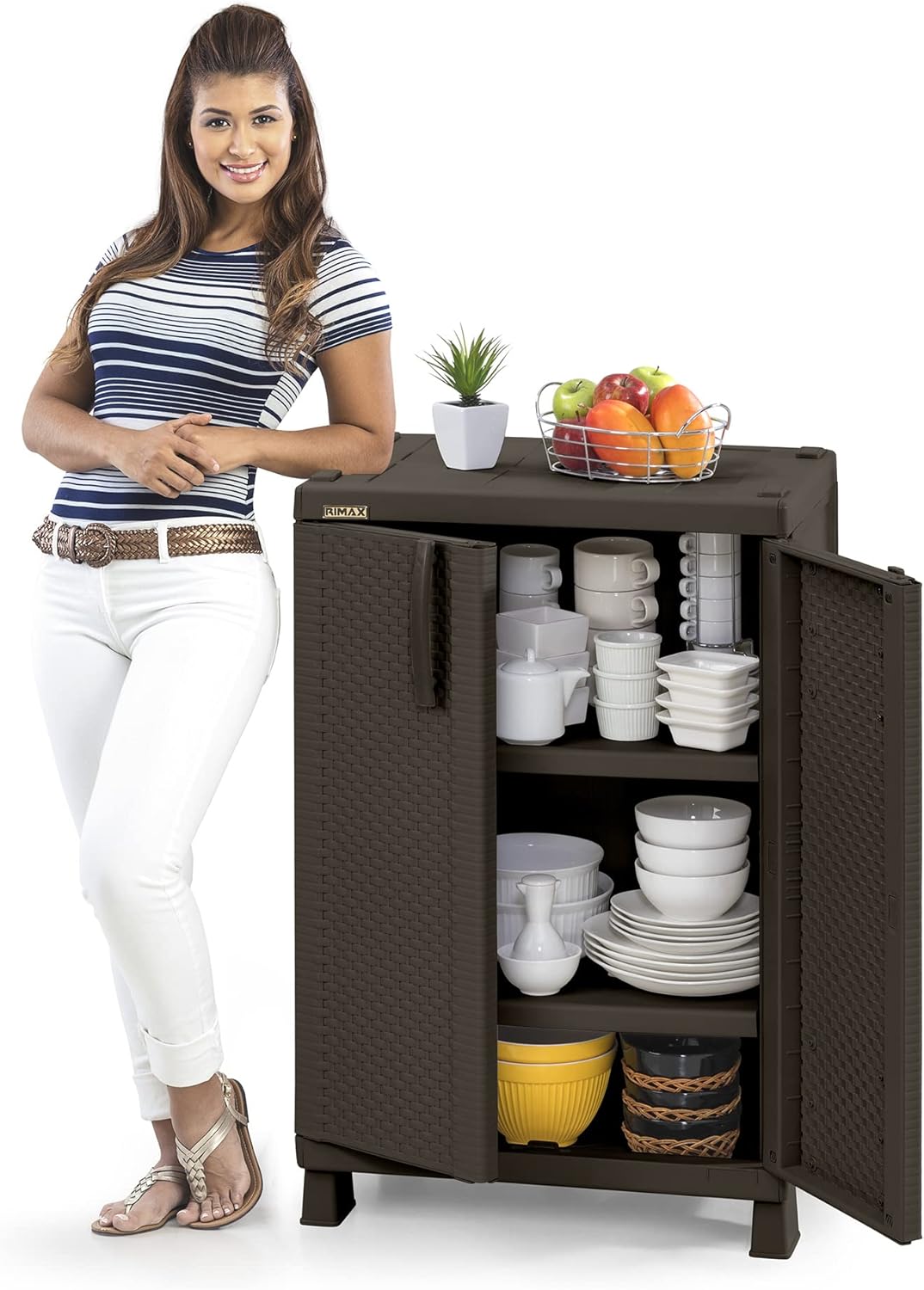 Rimax Plastic Storage Cabinet In Brown With 2 Shelves