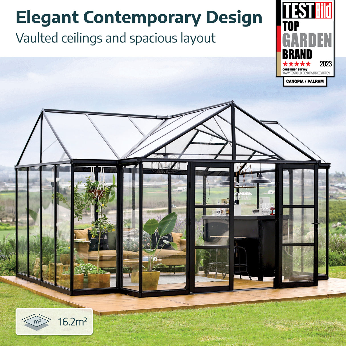 Triomphe 13' x 15' Greenhouse - Black Aluminium Frame & Clear Polycarbonate Panels