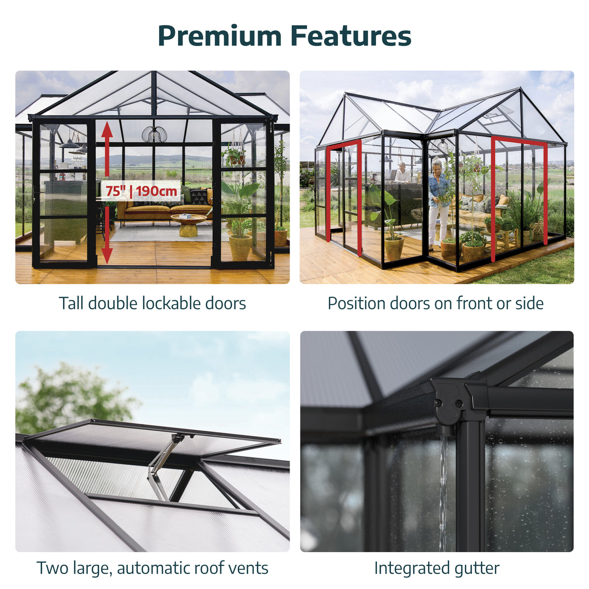 Triomphe 13' x 15' Greenhouse - Black Aluminium Frame & Clear Polycarbonate Panels