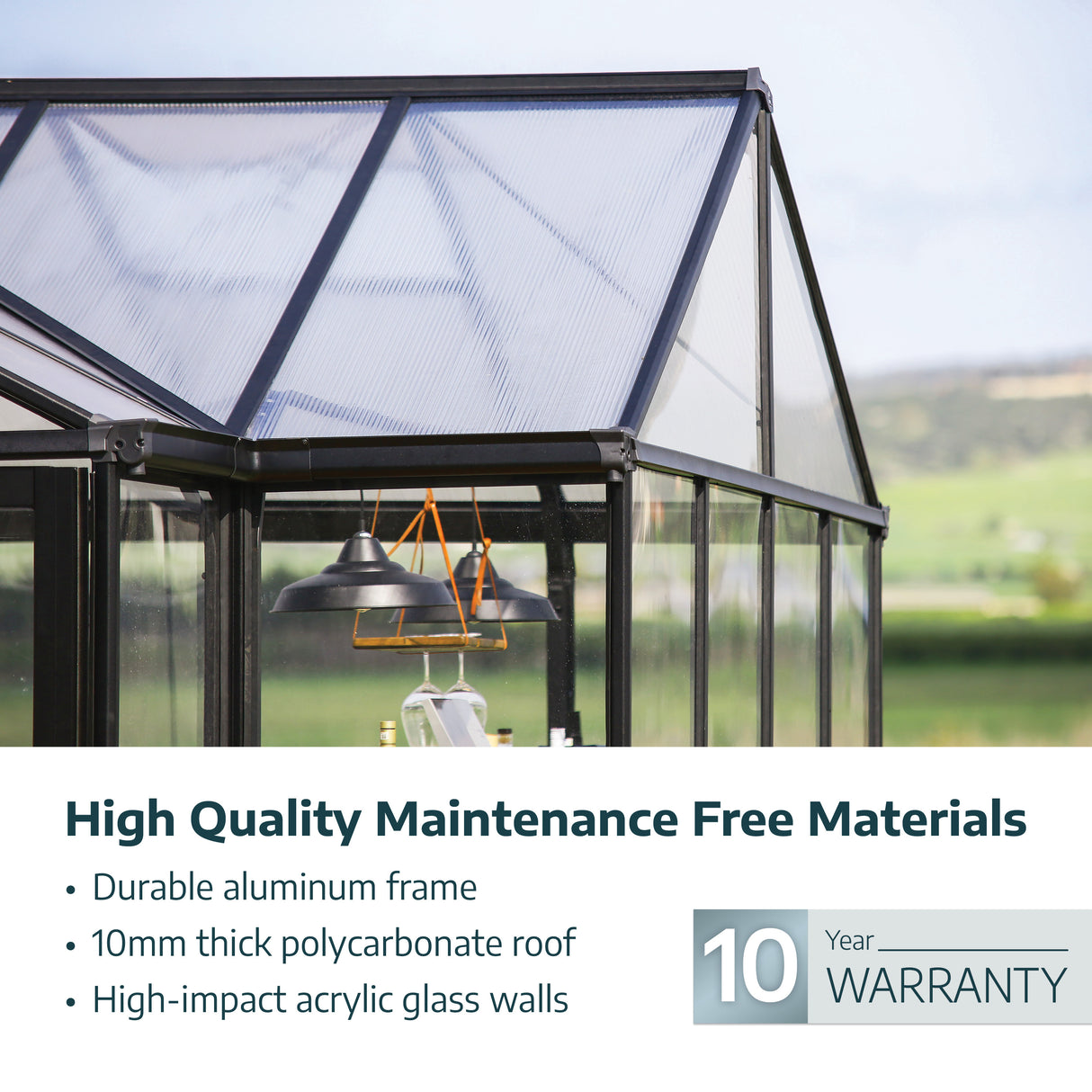 Triomphe 13' x 15' Greenhouse - Black Aluminium Frame & Clear Polycarbonate Panels