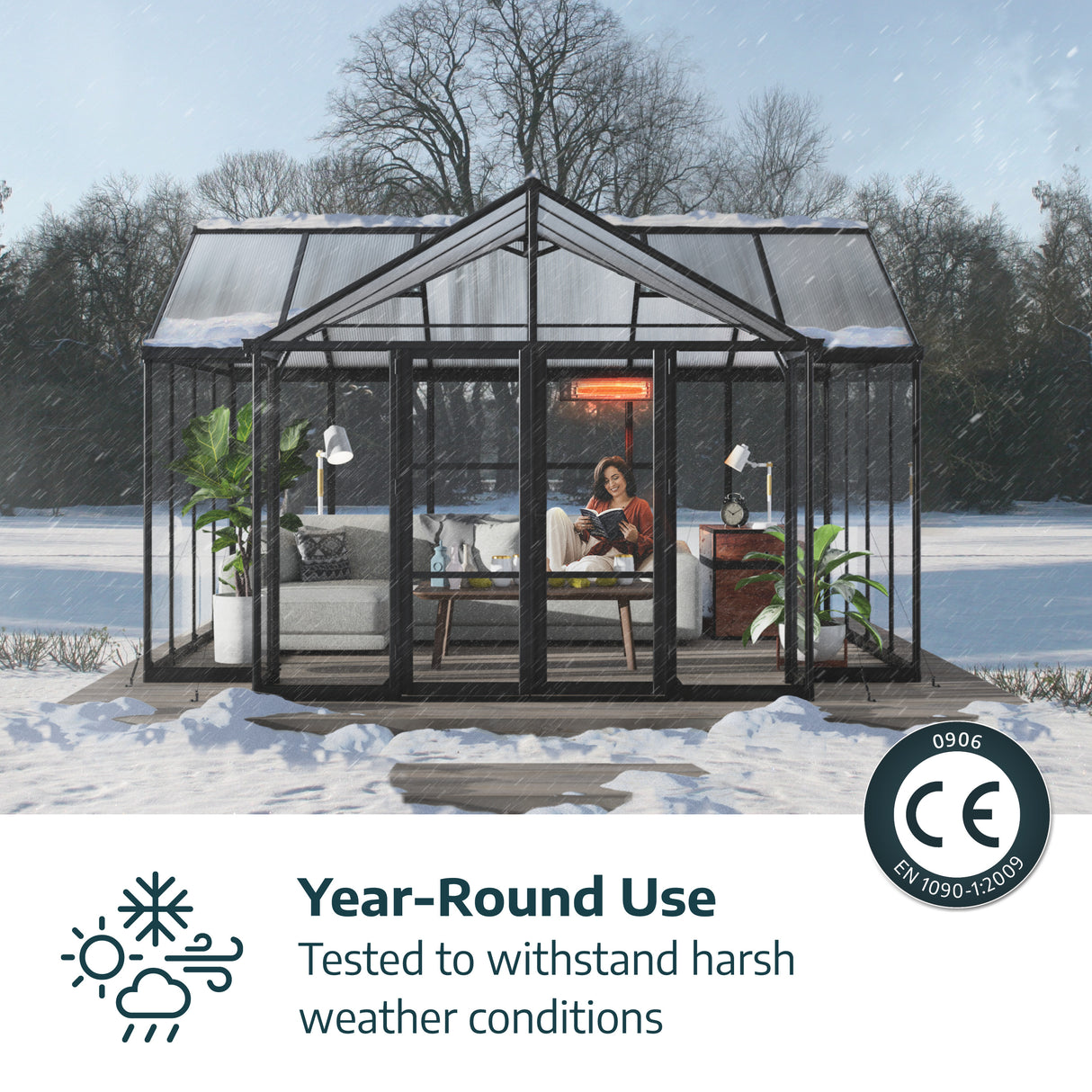 Triomphe 13' x 15' Greenhouse - Black Aluminium Frame & Clear Polycarbonate Panels