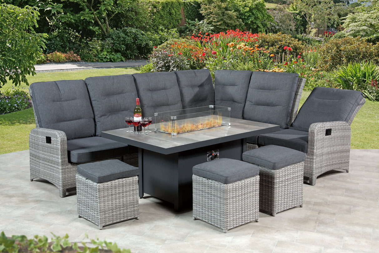 Tulla Reclining Corner Dining Set with Gas Fire Pit Table