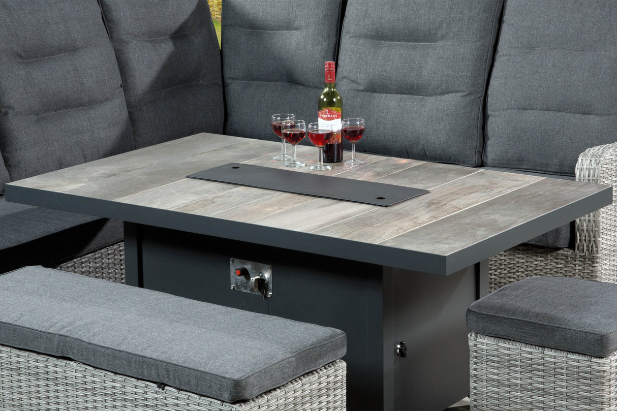 Tulla Reclining Corner Dining Set with Gas Fire Pit Table