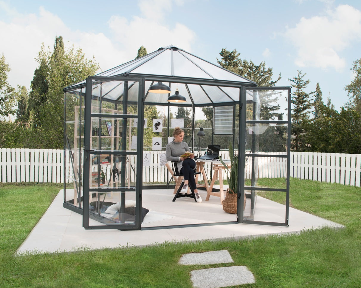 Oasis 12' Hexagonal Greenhouse - Grey Frame & Hybrid Polycarbonate Panels