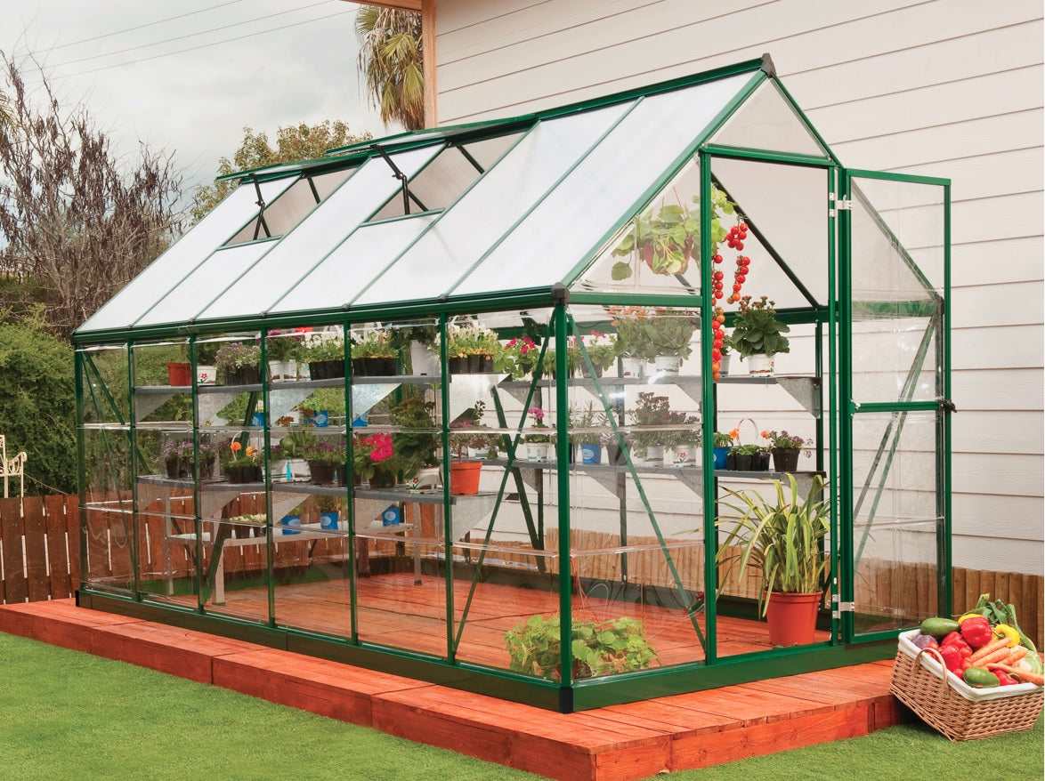 Hybrid 6' x 12' Greenhouse - Green Frame & Hybrid Polycarbonate Panels