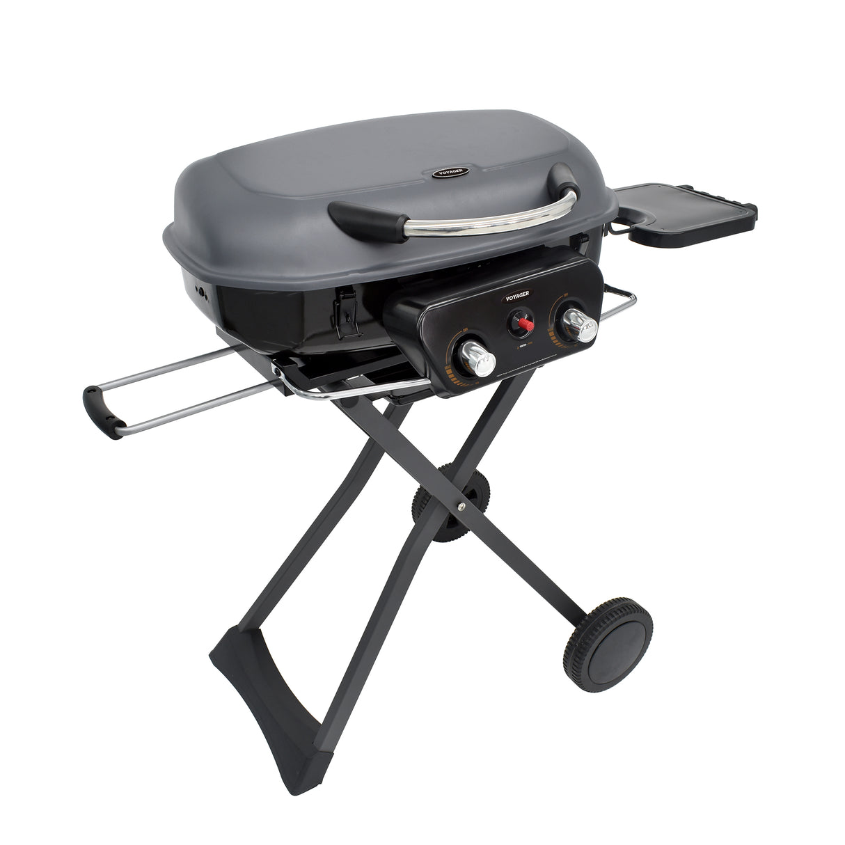 Voyager BBQ Barbecue Portable Gas Grill - 2 Burner, Foldable with Wheels