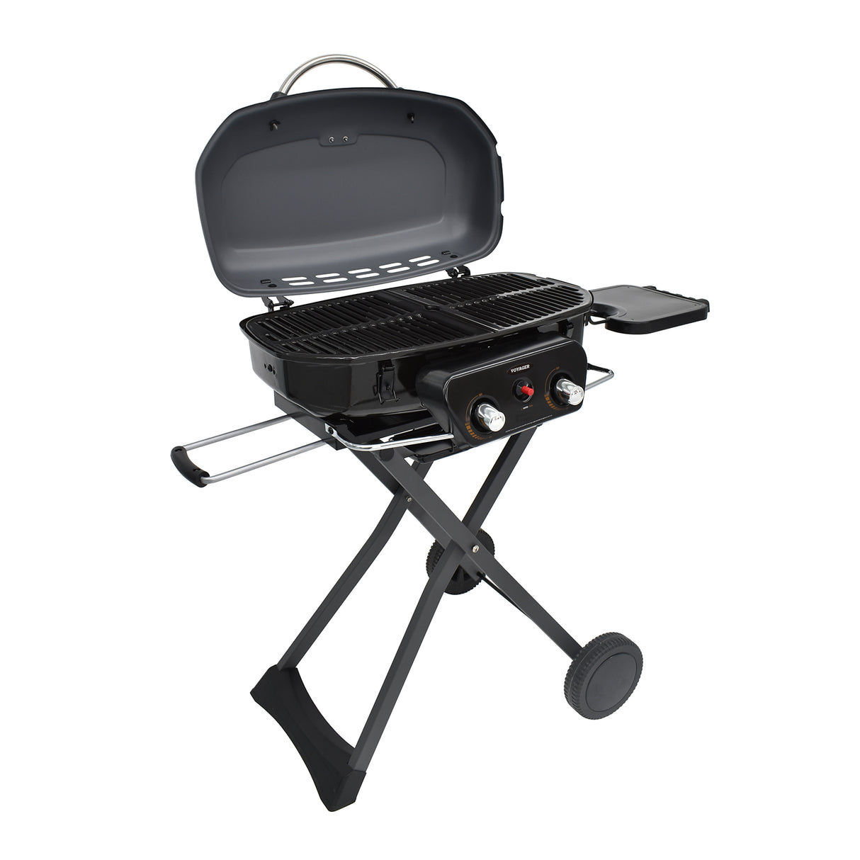 Voyager BBQ Barbecue Portable Gas Grill - 2 Burner, Foldable with Wheels