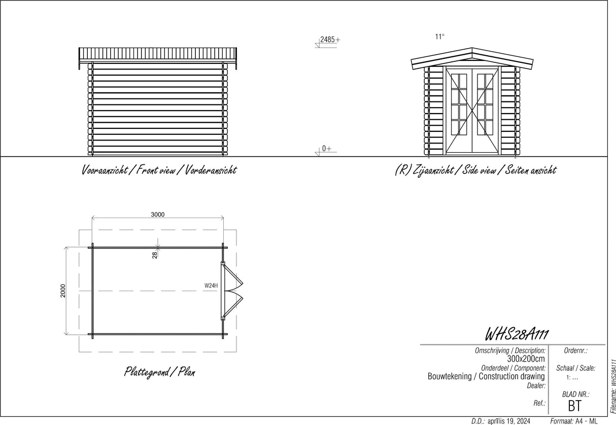 3x2m Log Cabin with Apex Roof