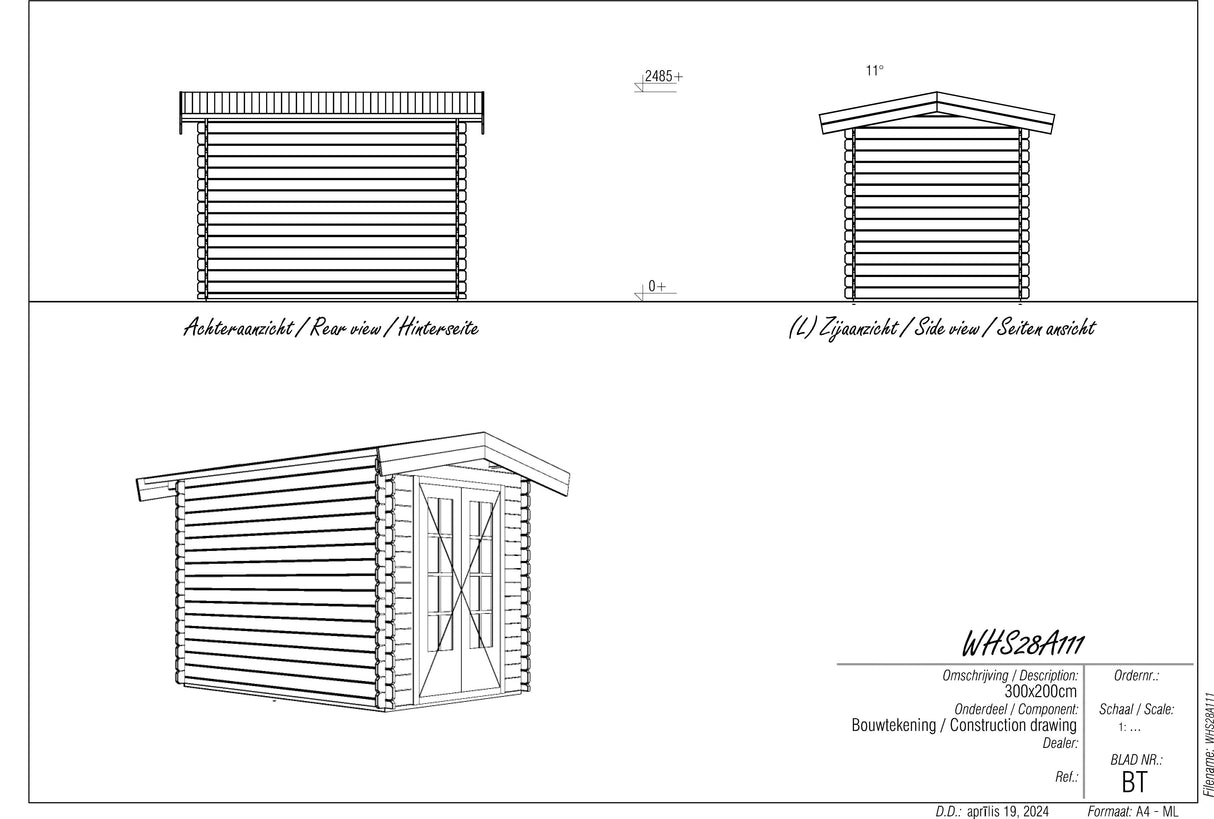 3x2m Log Cabin with Apex Roof