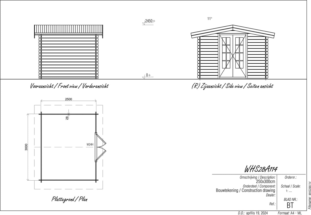 2.5x3m Log Cabin with Apex Roof