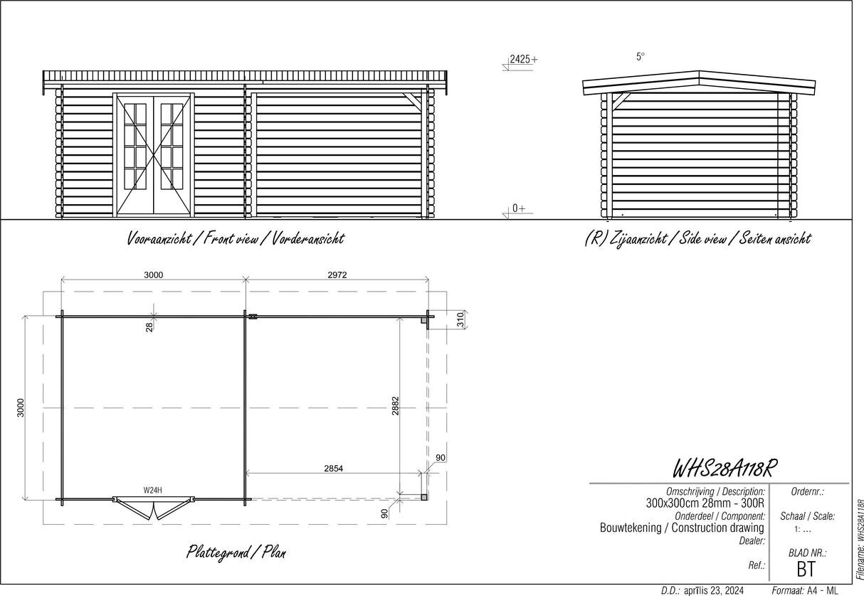 3x6m Log Cabin with Canopy