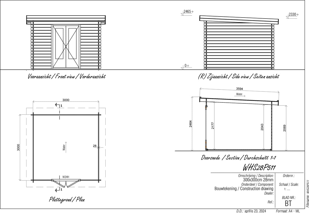 3x3m Log Cabin with Pent Roof