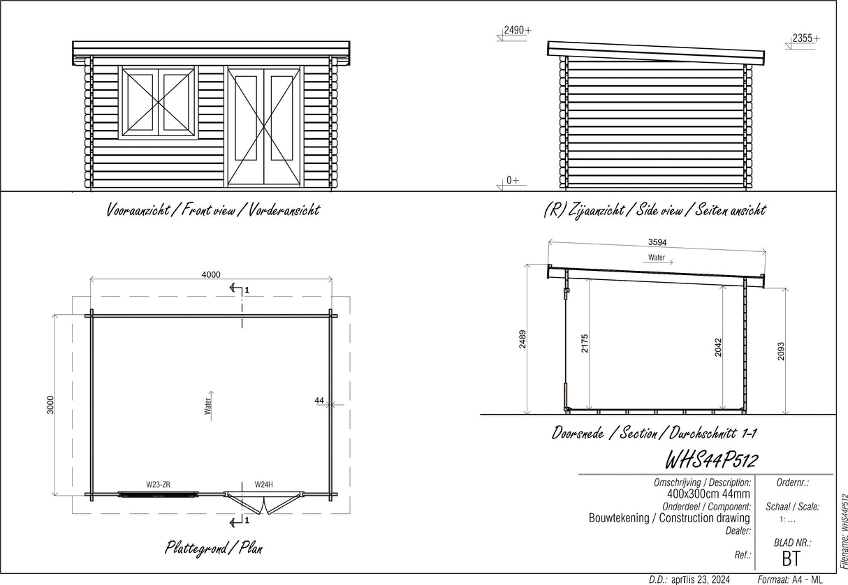 3x4m Log Cabin with Pent Roof