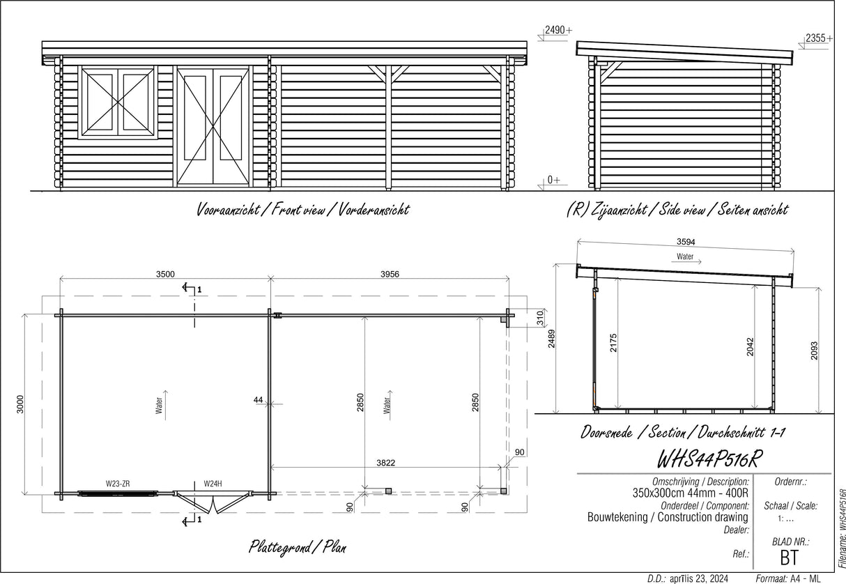 3x7.5m Log Cabin with Canopy (4.5x3m)