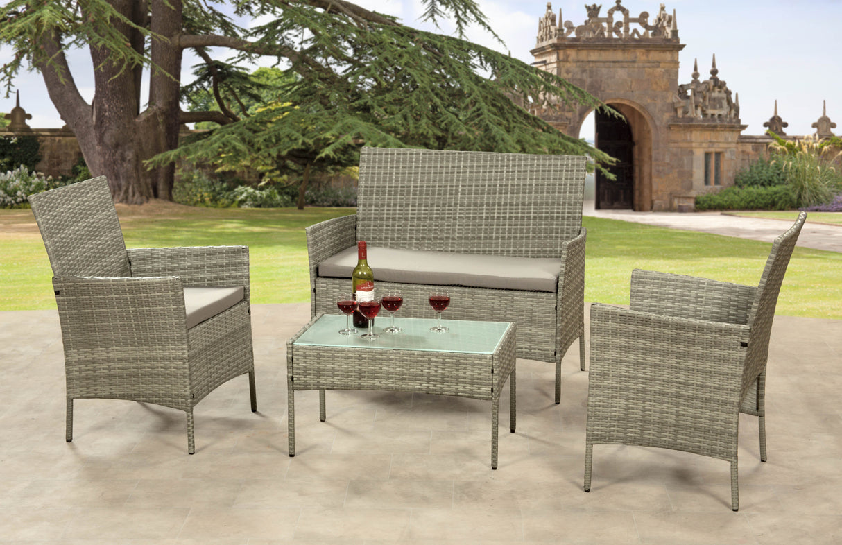 4 Piece Rattan Patio Set - Grey