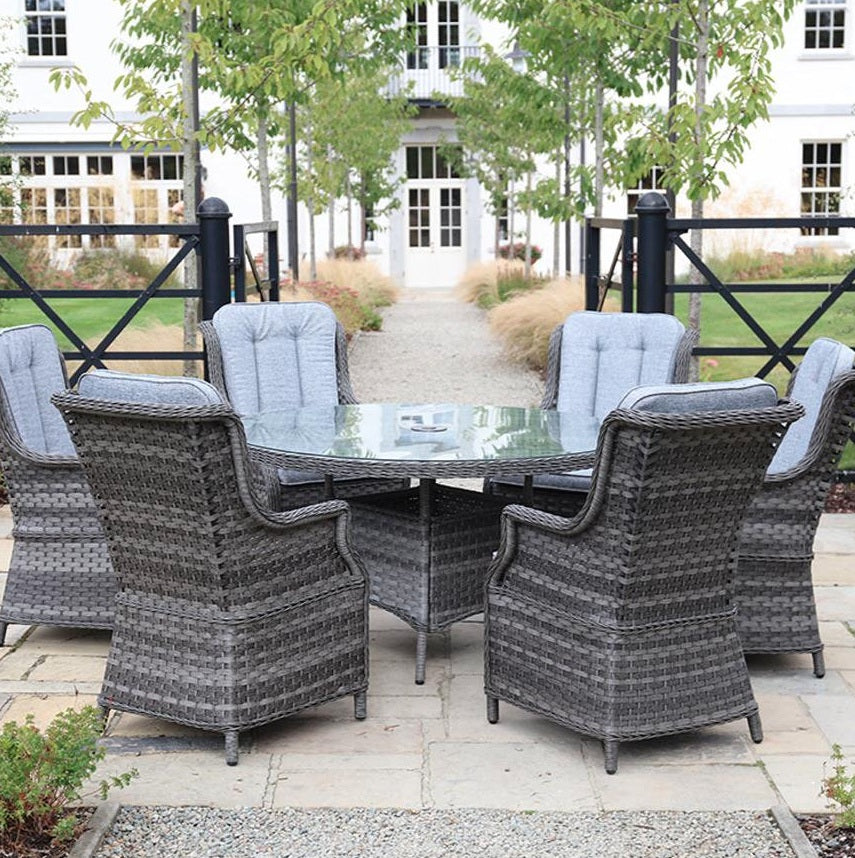 Amalfi High Back 6 Seat Round Dining Set in Grey