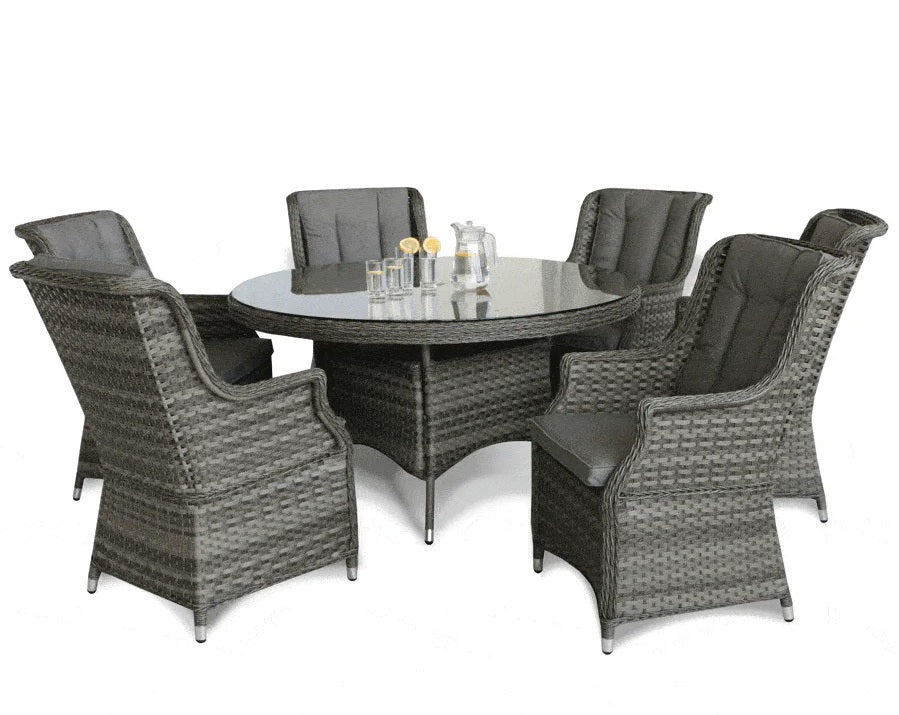 Amalfi High Back 6 Seat Round Dining Set in Grey