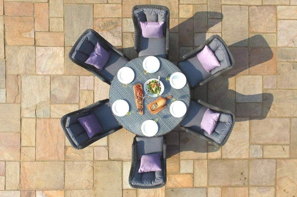 Amalfi High Back 6 Seat Round Dining Set in Grey