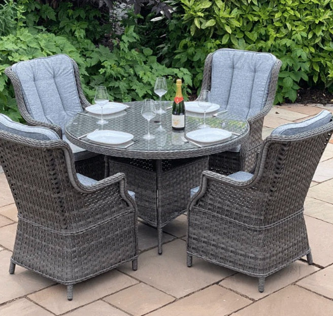 Amalfi High Back 4 Seat Round Dining Set in Grey