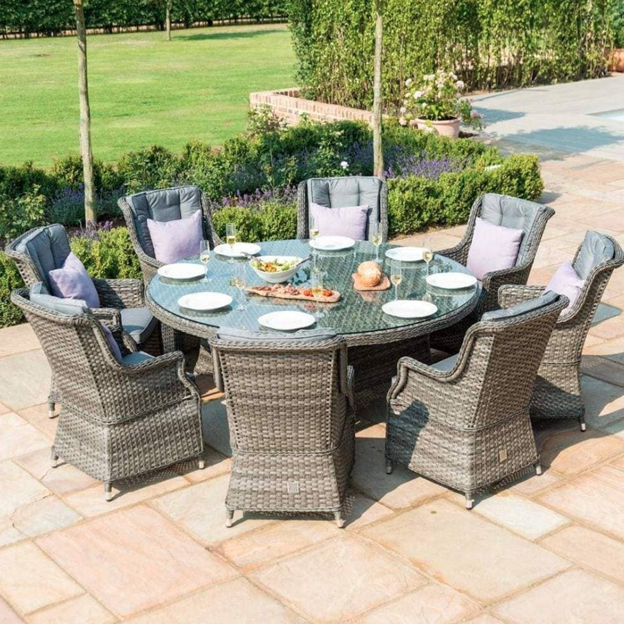 Amalfi High Back 8 Seat Round Dining Set in Grey