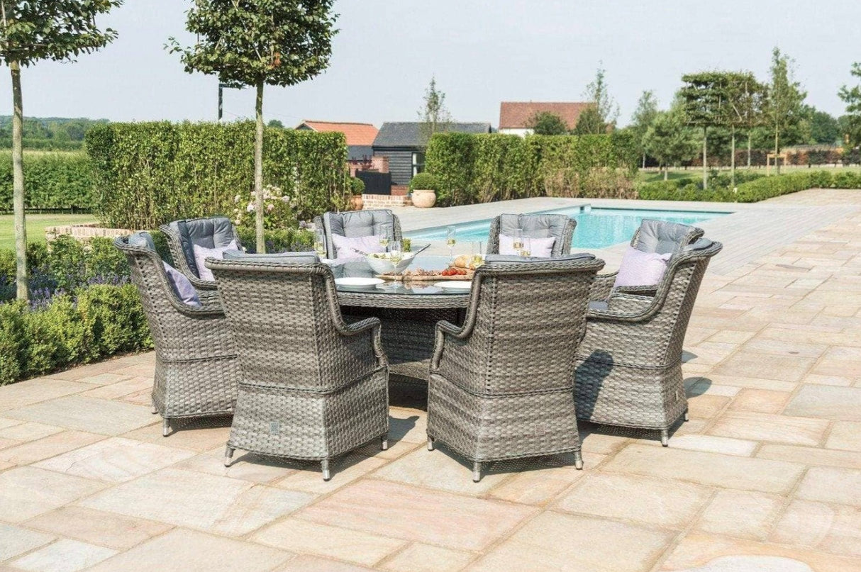 Amalfi High Back 8 Seat Round Dining Set in Grey